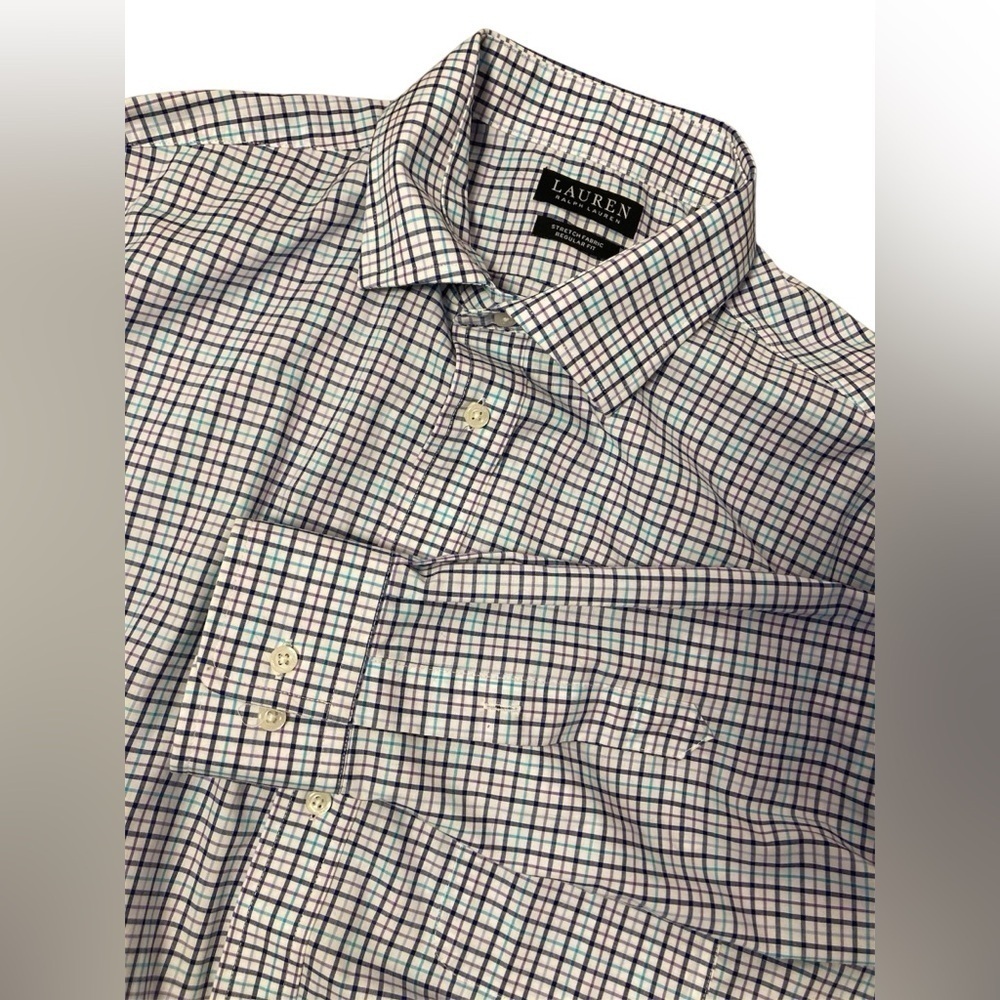 Ralph Lauren Men XL Shirt Regular Fit Stretch  Plaid Long Sleeve Purple Blue